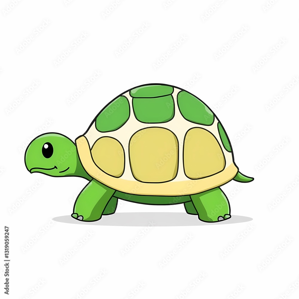 Obraz premium Cute Turtle Illustration: A charming cartoon turtle with a green shell and big, bright eyes, ready for an adventure. This adorable illustration evokes feelings of joy and warmth.