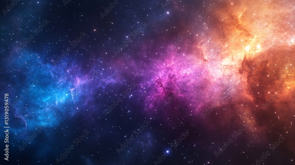 Cosmic nebula swirling with vibrant blue, purple, and orange hues, showcasing the beauty of outer space, ideal for science themes.