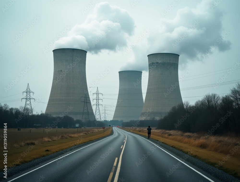 Cooling towers of a nuclear power plant with smoke Cooling towers of a nuclear power plant with smoke
