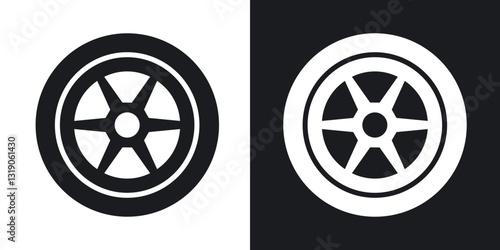 Car wheel icons in solid black and white collection