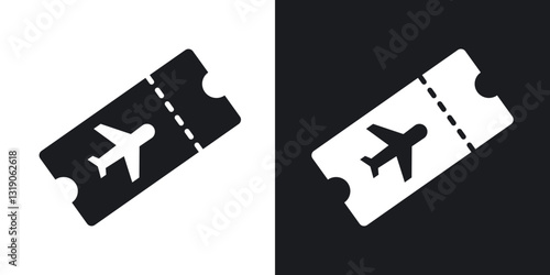 Flight tickets icons in solid black and white collection