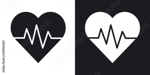 Heartbeat icons in solid black and white collection