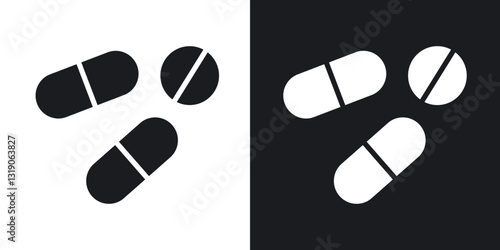 Medicine pills icons in solid black and white collection