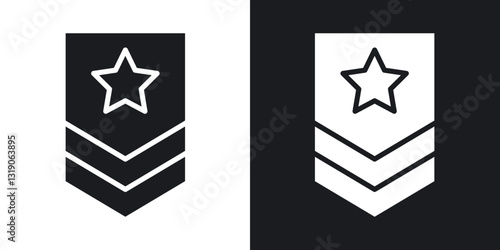 Military rank badge icons in solid black and white collection