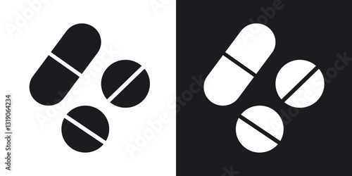 Painkiller pills icons in solid black and white collection