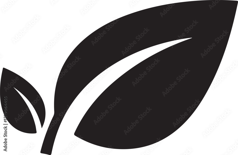 Monochrome Vector Icon of Single Leaf with Smooth Curves, Perfect for Eco-Friendly Themes Monochrome Vector Icon of Single Leaf with Smooth Curves, Perfect for Eco-Friendly Themes