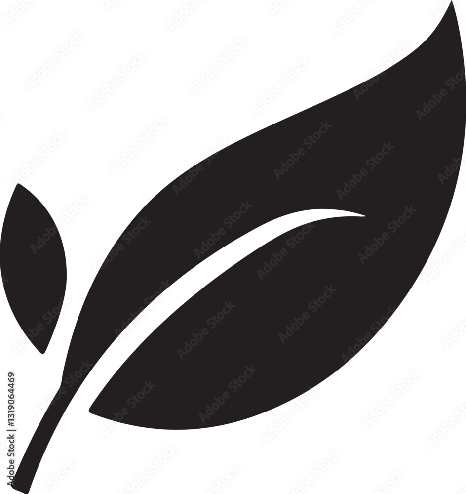 Monochrome Vector Icon of Single Leaf with Smooth Curves, Perfect for Eco-Friendly Themes Monochrome Vector Icon of Single Leaf with Smooth Curves, Perfect for Eco-Friendly Themes
