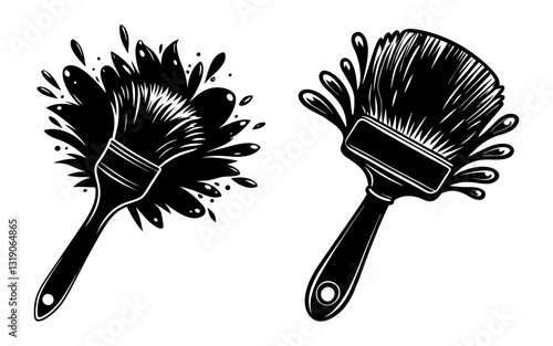 Hand Drawn Paint Brush Black Silhouette Collection Vector Design