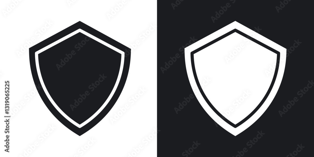 Shield icons in solid black and white collection Shield icons in solid black and white collection