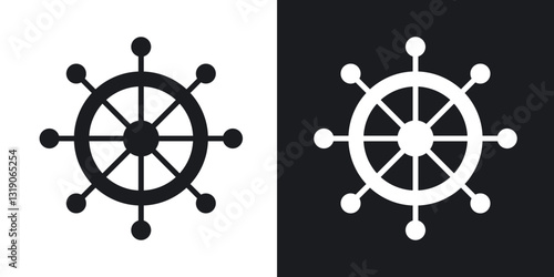 Ship wheel icons in solid black and white collection