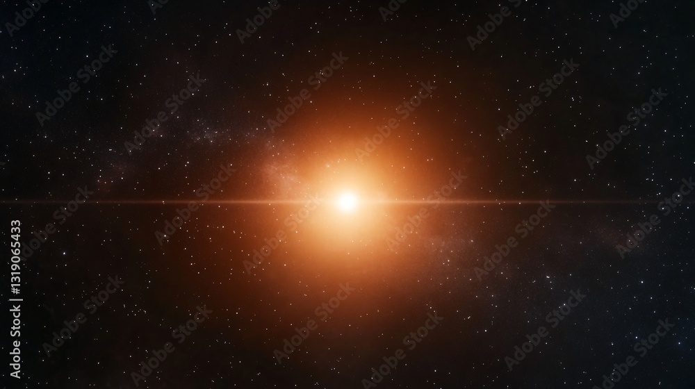 Obraz premium Vibrant celestial phenomenon, glowing star in dark space, radiating energy and light, cosmic beauty and exploration theme.