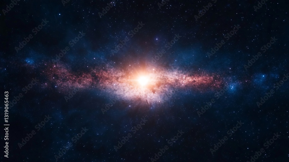 Obraz premium Vibrant galaxy scene, swirling colors and bright lights, highlighting cosmic beauty and vastness of the universe, ideal for themes of exploration and wonder.