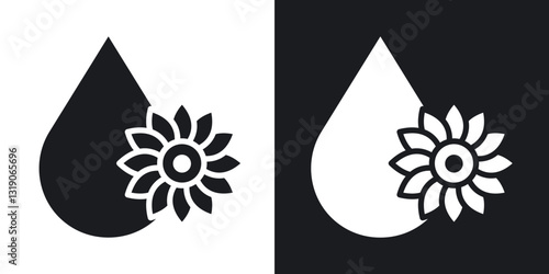 Sunflower oil icons in solid black and white collection