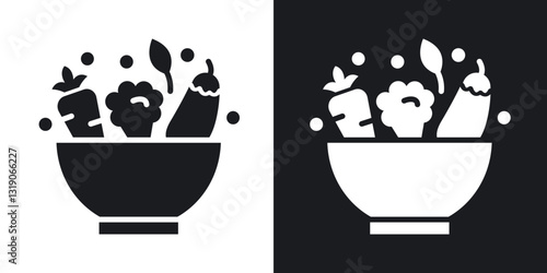 Vegetarian food icons in solid black and white collection