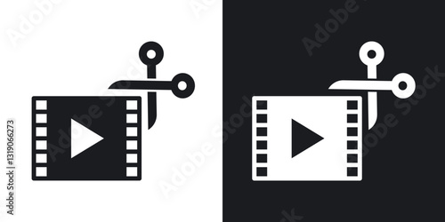 Video editing icons in solid black and white collection