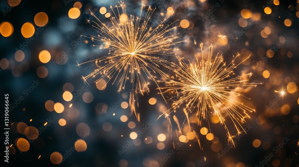 Obraz premium Golden Fireworks in Night Sky, Elegant and Modern Composition for Festive Themes