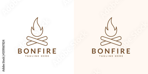 campfire logo line art icon vector illustration