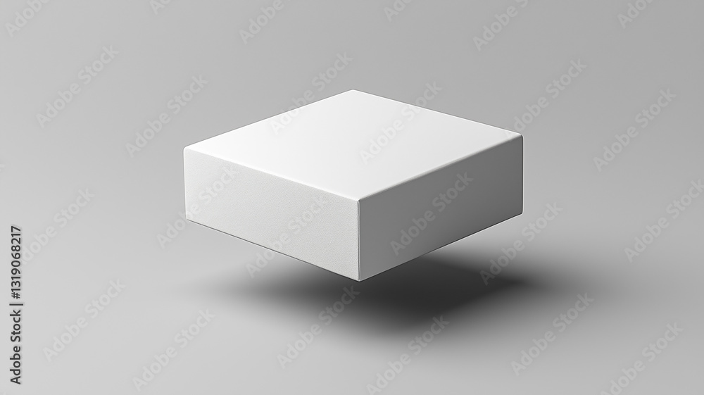 Sleek white box mockup floating effortlessly on solid background, ideal for showcasing designs Sleek white box mockup floating effortlessly on solid background, ideal for showcasing designs