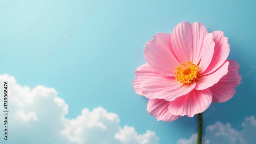 A Delicate Pink Blossom Against a Serene Blue Sky with Soft White Clouds A Delicate Pink Blossom Against a Serene Blue Sky with Soft White Clouds