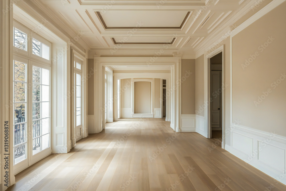 Obraz premium the classic interior of an empty room. Large room in light colors 