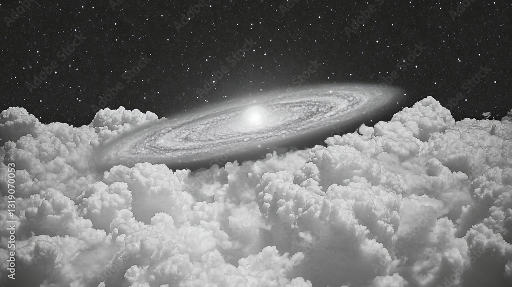 Fototapeta premium Galaxy over Cloudscape A Stunning Black and White Celestial Image