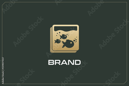Fish School Aquarium Tank Animals Logo Gold
