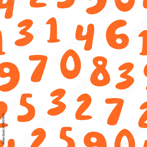 Orange Hand-Drawn Number Pattern on White Background