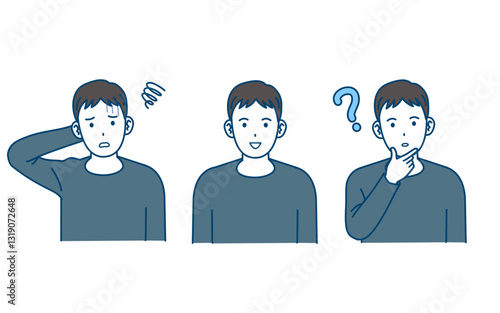 若い男性の表情セットのイラスト