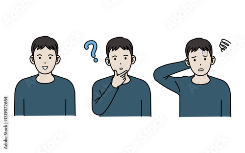 若い男性の表情セットのイラスト