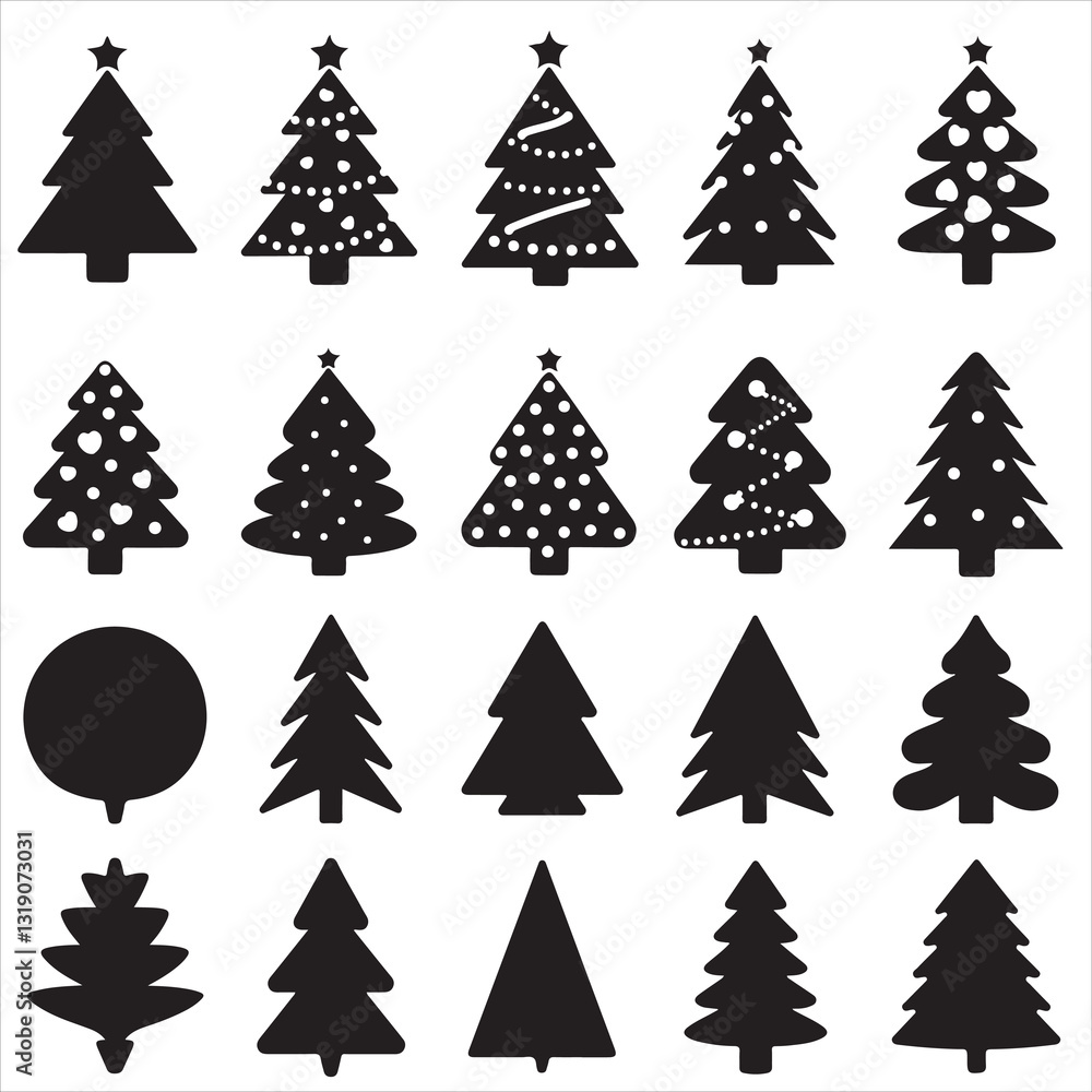 set of Christmas tree silhouette set of Christmas tree silhouette