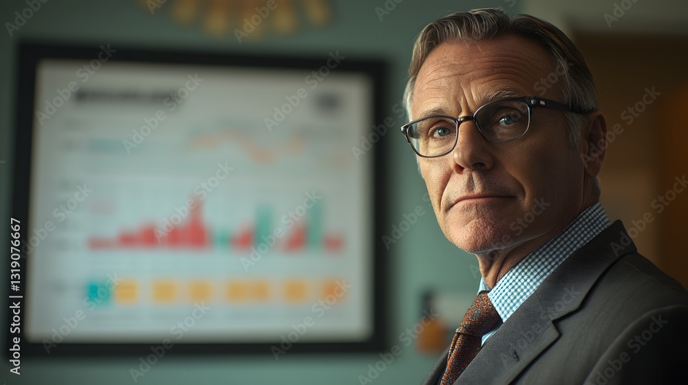 A financial advisor standing with a financial chart, with room for copy A financial advisor standing with a financial chart, with room for copy