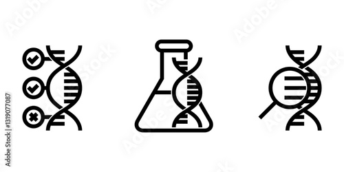 Genetics DNA research and medicine icons set, in bold line