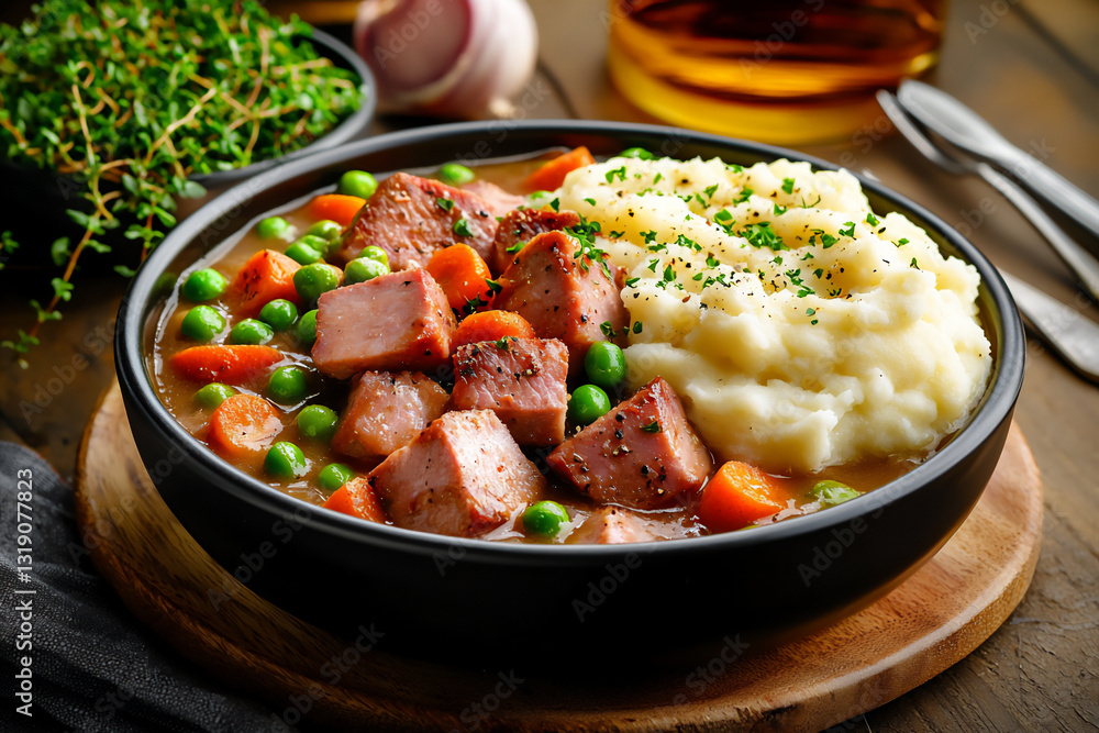 ham and chicken stew with mashed potatoes ham and chicken stew with mashed potatoes