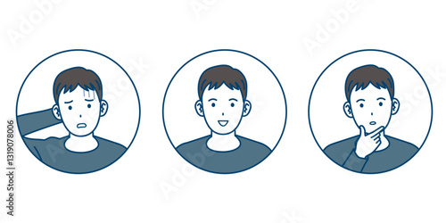 若い男性の表情セットのイラスト