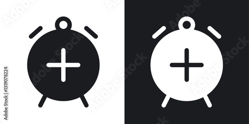 Alarm plus vector icon set in solid style.