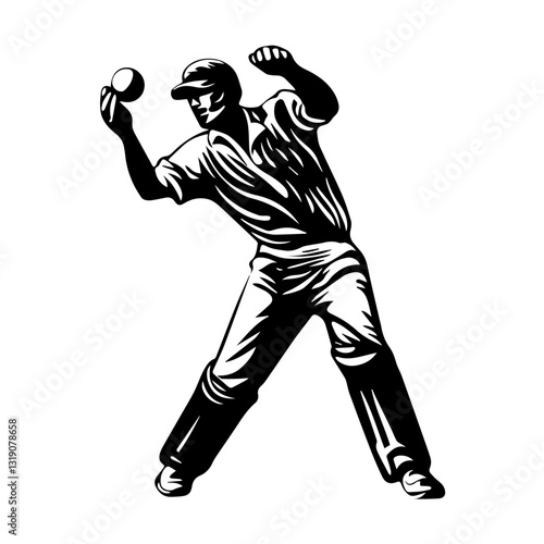 Cricket Fielding Poses Silhouette: High-Quality Vector Graphics for Designers
