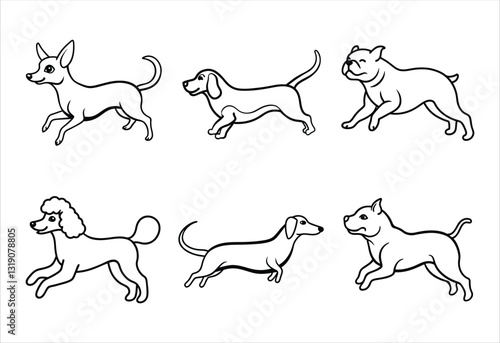 A set of six dogs vector line art designs.