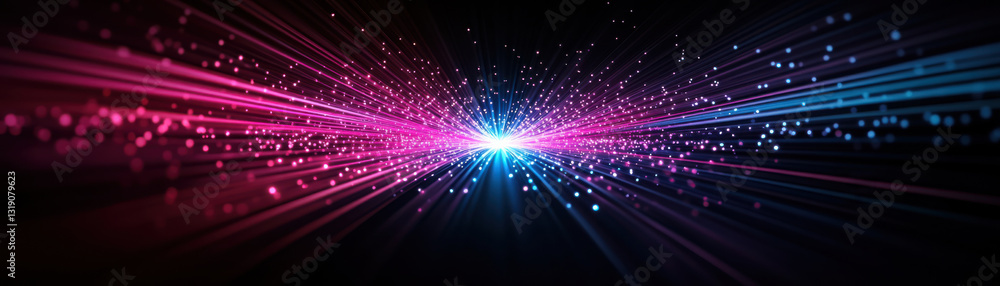 Obraz premium Vibrant abstract light rays creating dynamic visual patterns in dark background.