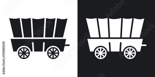 Covered wagon vector icon set in solid style.