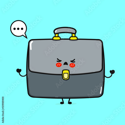 Blushing Briefcase Character. Cartoon Office Bag with Speech Bubble