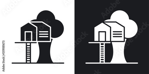 House tree vector icon set in solid style.