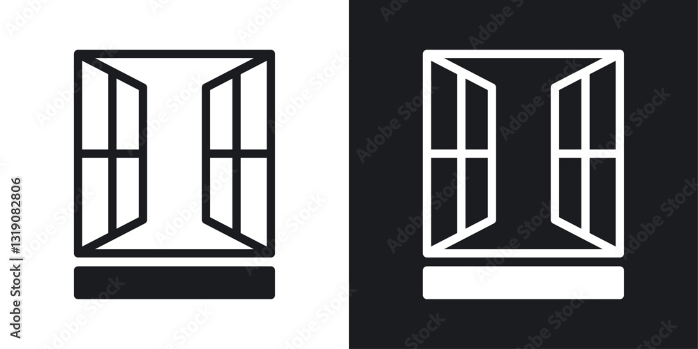 Open window vector icon set in solid style. Open window vector icon set in solid style.