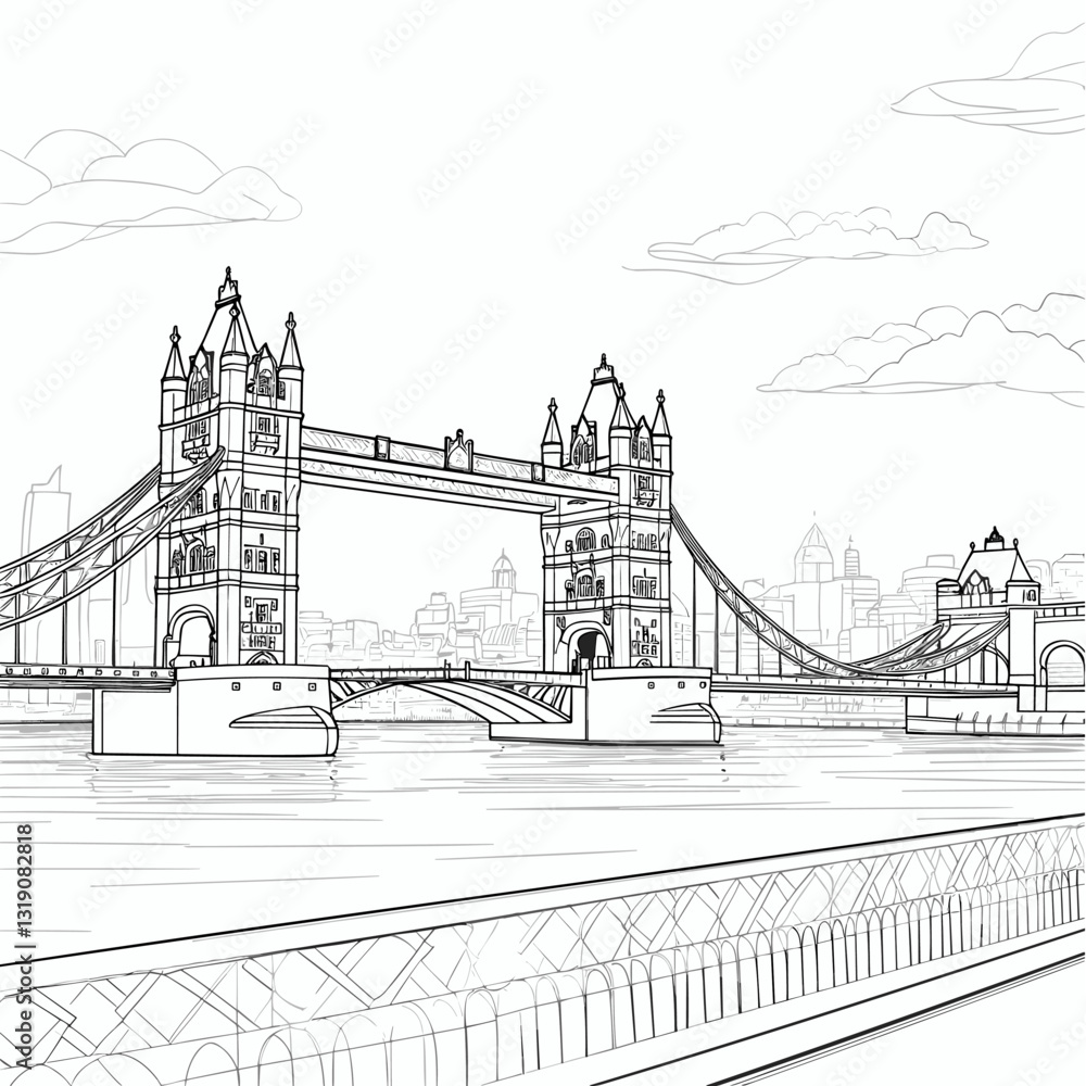 Obraz premium Tower Bridge hand-drawn comic illustration. Tower Bridge. Vector doodle style cartoon illustration