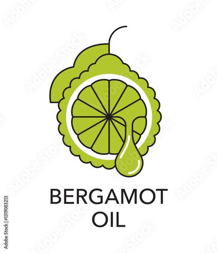 Bergamot oil emblem. Citrus fruit in simple geometric style with outline