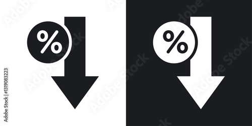 Percent down vector icon set in solid style.