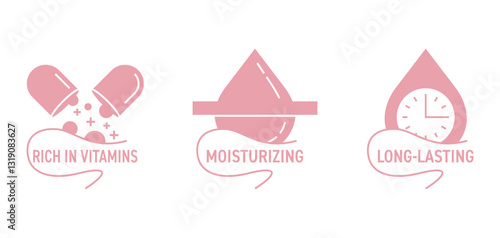 Skin moisturizer main features icons set, in linear style