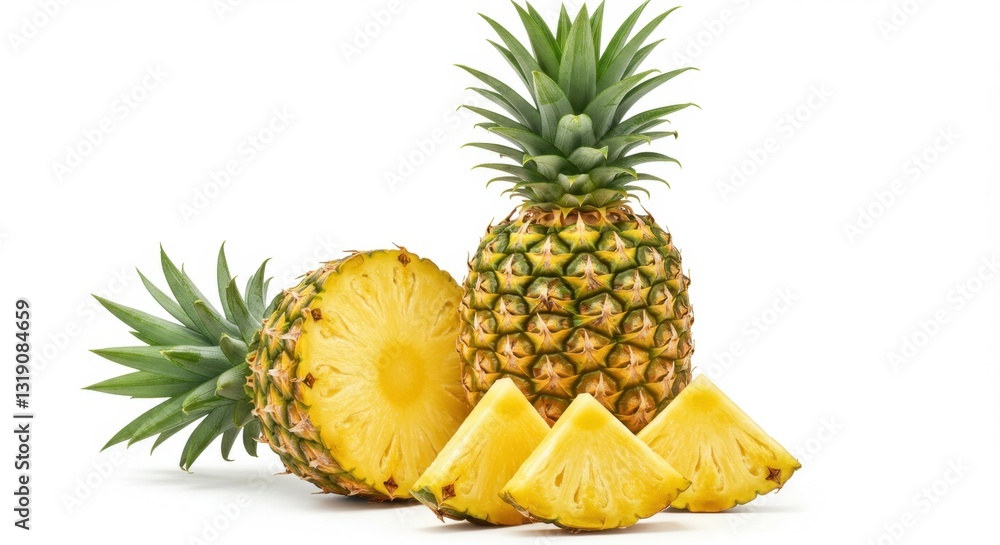 Fresh Pineapple with Slices Isolated on White Background Fresh Pineapple with Slices Isolated on White Background