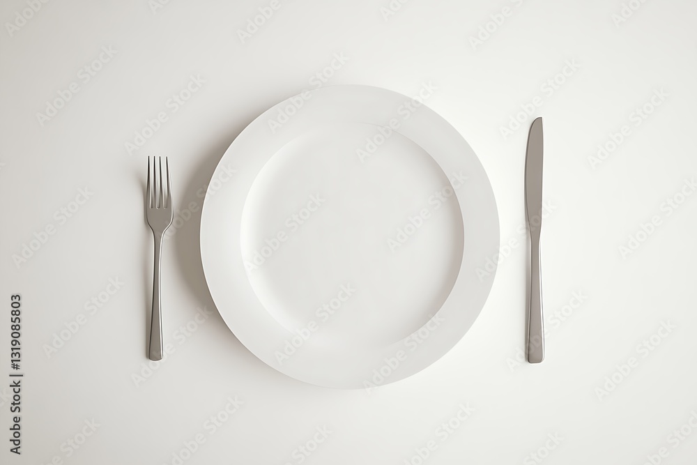 Empty Plate and Cutlery - Minimalist Dining Setting Empty Plate and Cutlery - Minimalist Dining Setting