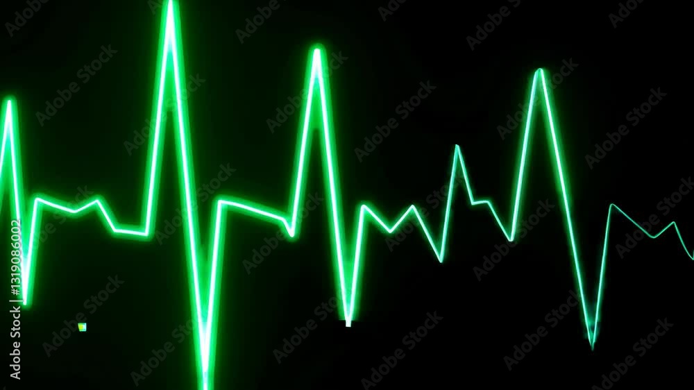 Green electrocardiogram waveform on black background, medical and health concept Green electrocardiogram waveform on black background, medical and health concept