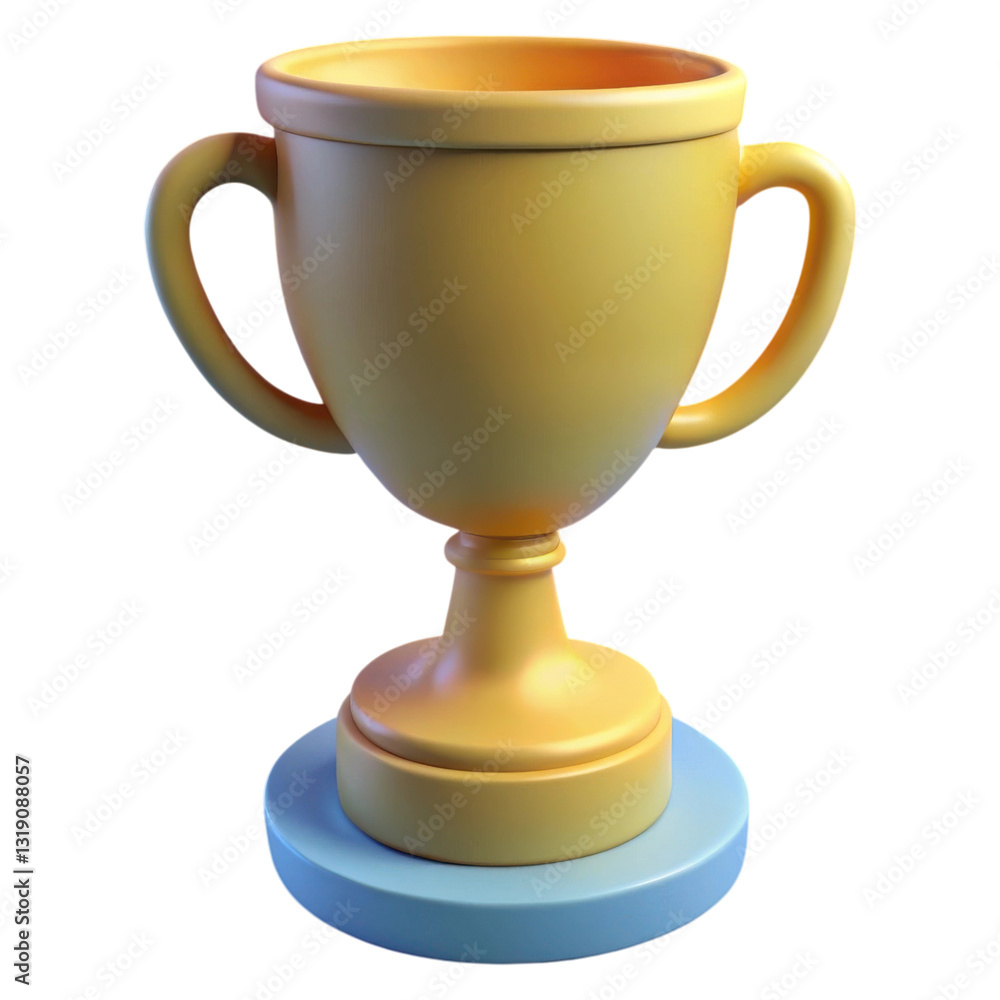 A vibrant trophy with two handles, featuring a yellow cup and a blue base, symbolizing victory and achievement. illustration of 3d rendering A vibrant trophy with two handles, featuring a yellow cup and a blue base, symbolizing victory and achievement. illustration of 3d rendering